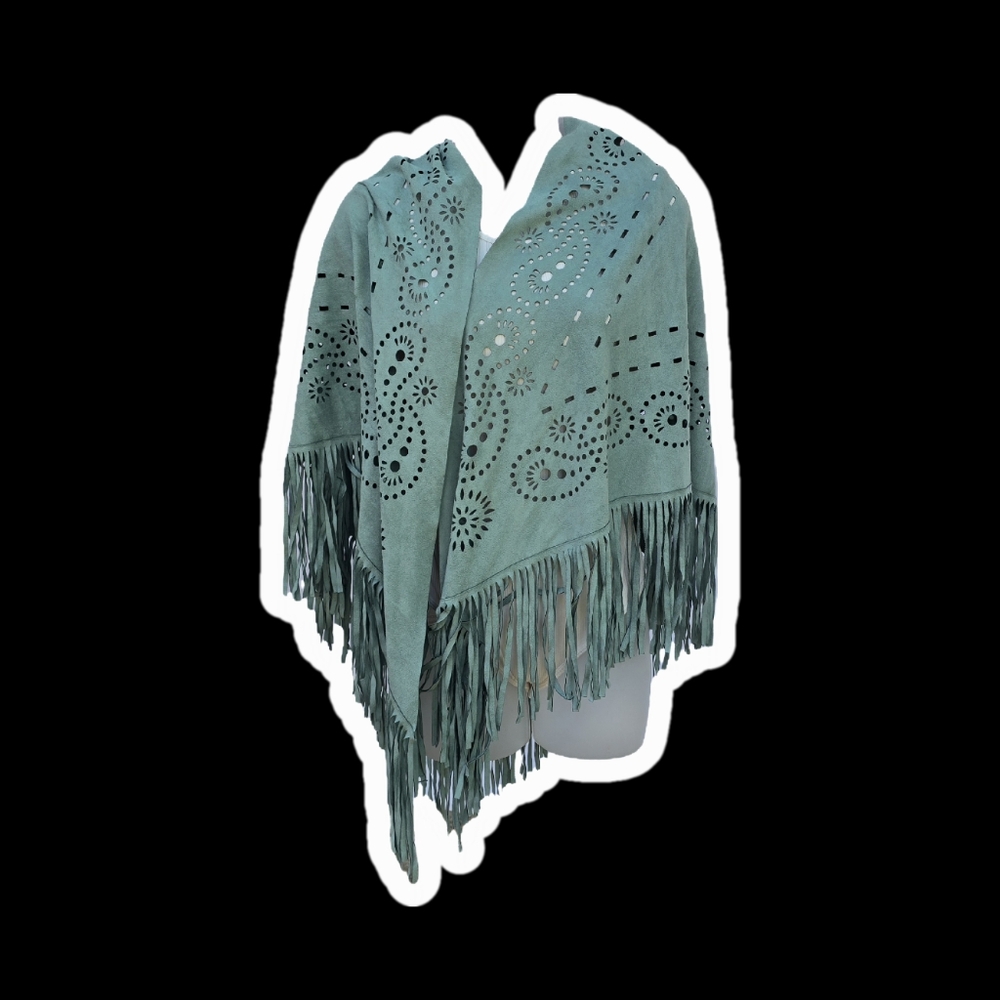 Unbranded Green Faux Suede Shoulder Wrap Shawl With Fringe